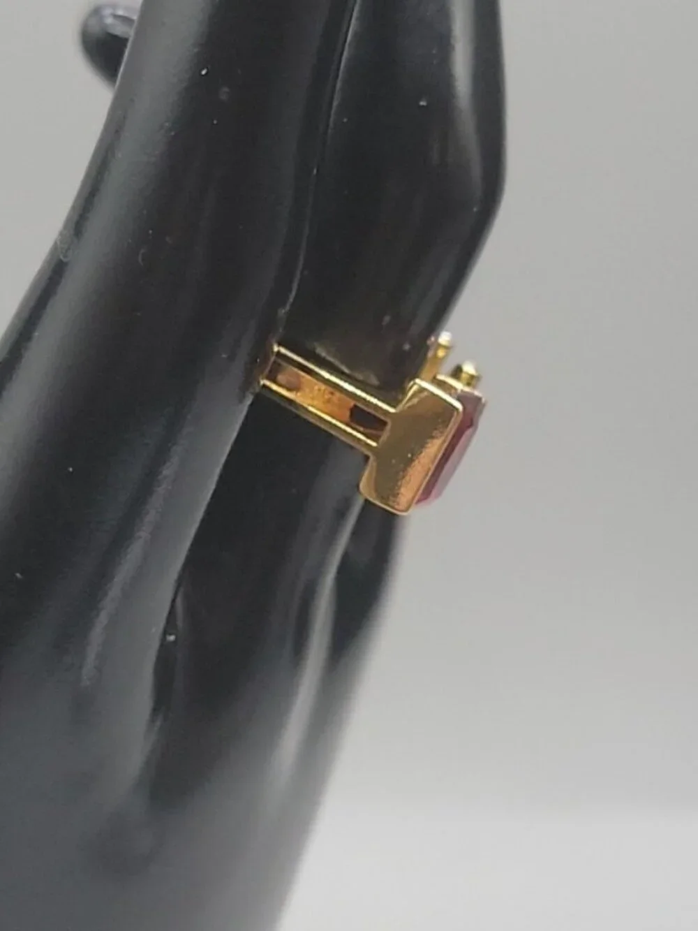 VTG Gold Vermeil Geometric Statement Ring Emerald Cut Pink Red Crystal 925 8.6